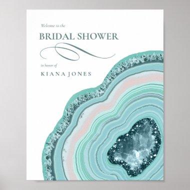 Agate Geode Glitter Bridal Shower Teal ID647 Poster