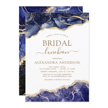 Agate Navy Blue Bridal Shower Luncheon Gold Invit Invitations