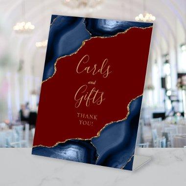 Agate Navy Gold Burgundy Wedding  and Gifts Pedestal Sign