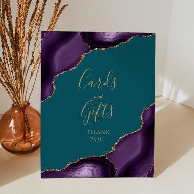 Agate Purple Gold Teal Wedding  and Gifts Pedestal Sign