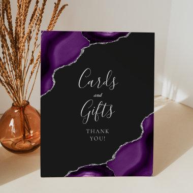Agate Purple Silver Dark Wedding Invitations Gifts Pedestal Sign
