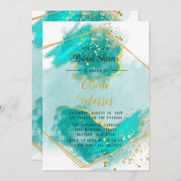 Agate Teal and Gold Geometrice Bridal Shower Invitations