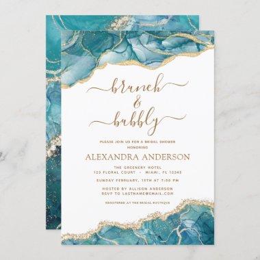 Agate Teal Gold Brunch & Bubbly Bridal Shower Invi Invitations