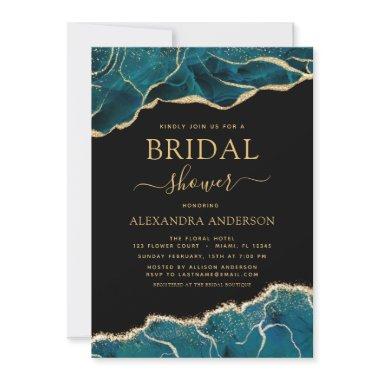 Agate Turquoise Bridal Shower Teal Gold Blue Invit Invitations