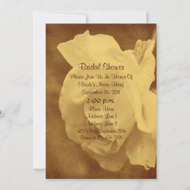 Aged Vintage White Rose Bridal Shower Invite