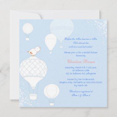 Air Balloon Bird Sky Blue Bridal Shower Invitations