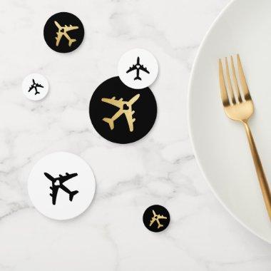 Airplane Black Gold Travel Theme Romantic Heart Confetti