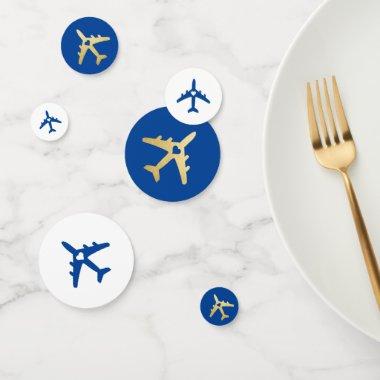 Airplane Blue Gold Travel Theme Romantic Heart Confetti