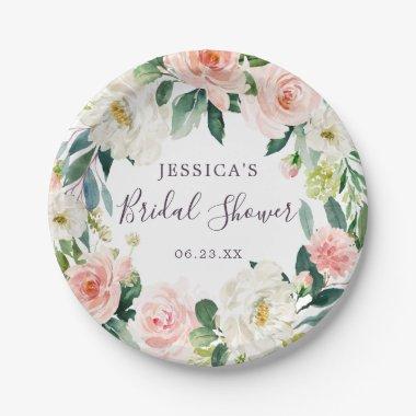 Airy Blush Floral Bridal Shower Paper Plate
