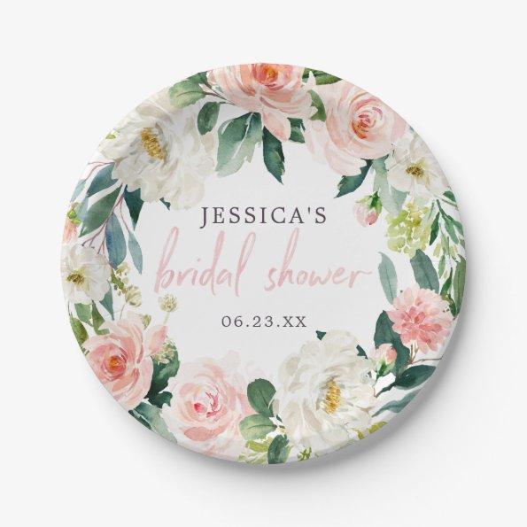 Airy Blush Floral Bridal Shower Paper Plate