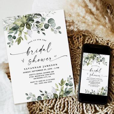 Airy Eucalyptus Greenery Boho Rustic Bridal Shower Invitations