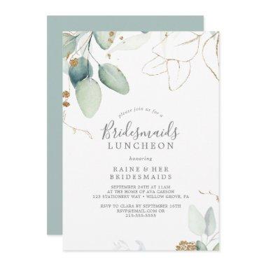 Airy Greenery and Gold Leaf Bridesmaids Luncheon Invitations