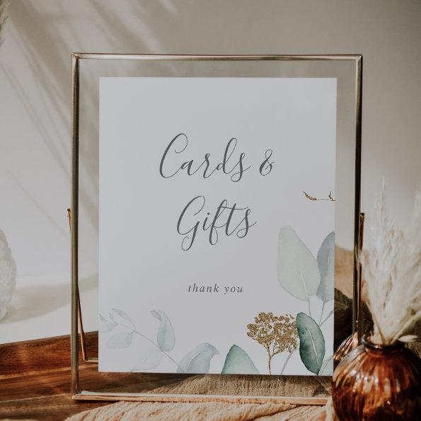 Airy Greenery and Gold Leaf Invitations and Gifts Sign