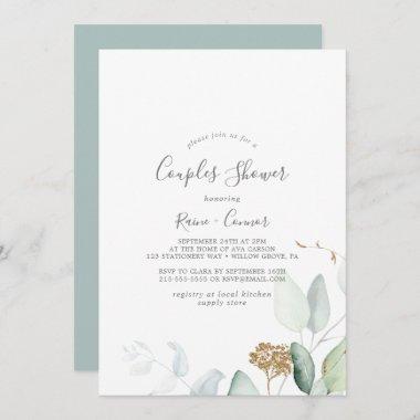 Airy Greenery and Gold Leaf Couples Shower Invitations