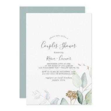 Airy Greenery and Gold Leaf Couples Shower Invitations