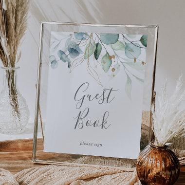 Airy Greenery and Gold Leaf Guest Book Sign