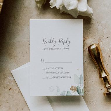 Airy Greenery and Gold Leaf Simple RSVP Card