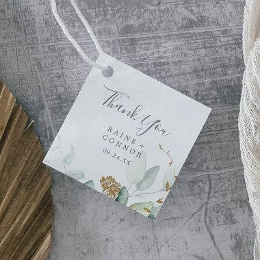Airy Greenery and Gold Leaf Thank You Favor Tags