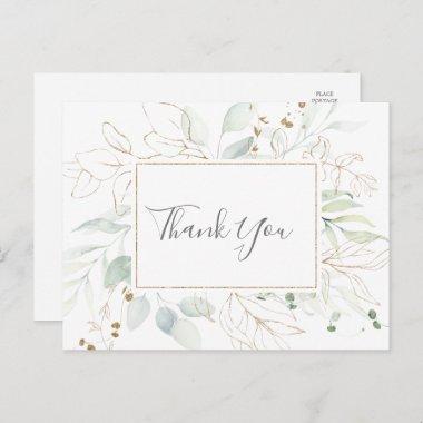 Airy Greenery and Gold Leaf Thank You PostInvitations