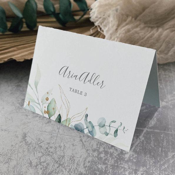 Airy Greenery and Gold Leaf Wedding Place Invitations