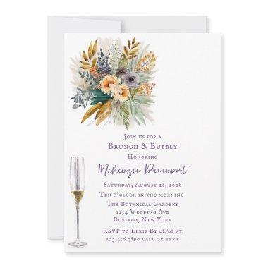 Airy Purple and Gold Peony Brunch and Bubbly Invitations