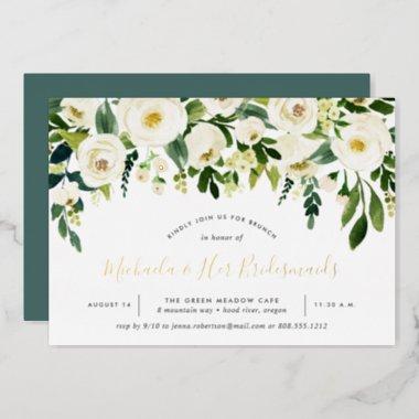 Alabaster Floral Bridesmaids Brunch Foil Invitations