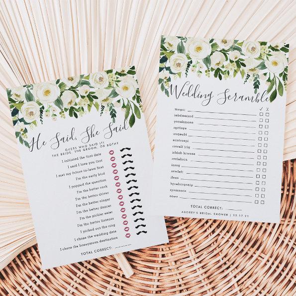 Alabaster Floral Double-Sided Bridal Shower Game Invitations