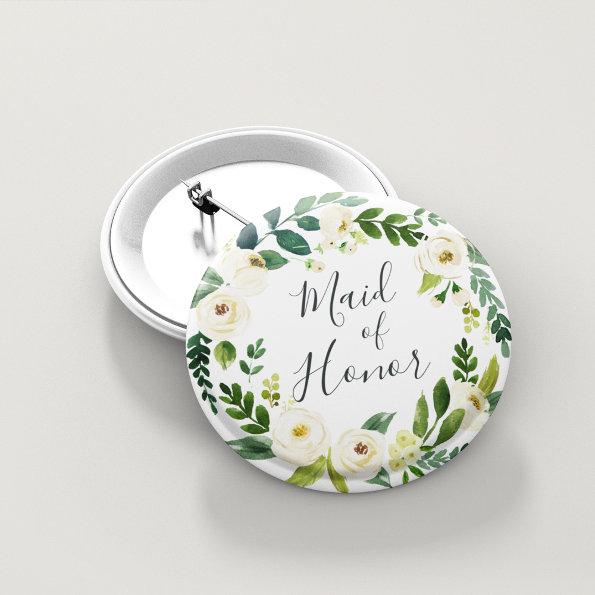Alabaster Floral Wreath Maid of Honor Pinback Button