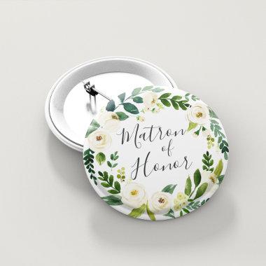 Alabaster Floral Wreath Matron of Honor Pinback Button