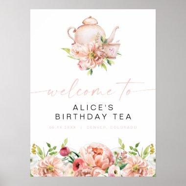 ALICE Blush Floral Birthday Tea Brunch Welcome Poster