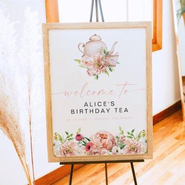 ALICE Blush Floral Birthday Tea Brunch Welcome Poster
