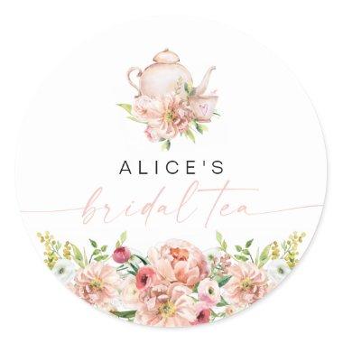 ALICE Blush Floral Bridal Tea Party Brunch Shower Classic Round Sticker
