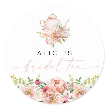 ALICE Blush Floral Bridal Tea Party Brunch Shower Classic Round Sticker