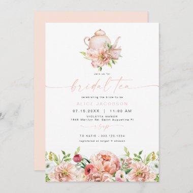 ALICE Blush Floral Bridal Tea Party Brunch Shower Invitations