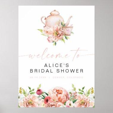 ALICE Blush Floral Bridal Tea Party Brunch Welcome Poster