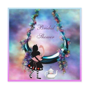 Alice & Flamingo Hanging Moon Bridal Shower Invitations