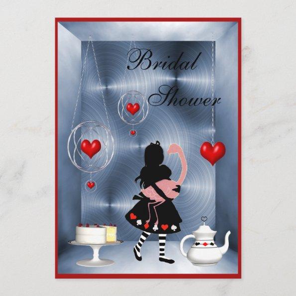 Alice & Flamingo Hearts Bridal Shower Tea Party Invitations