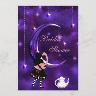 Alice & Flamingo Purple Moon Bridal Shower Invitations