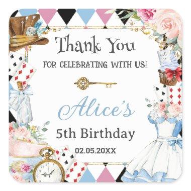 Alice in Wonderland Birthday Tea Party Square Sticker