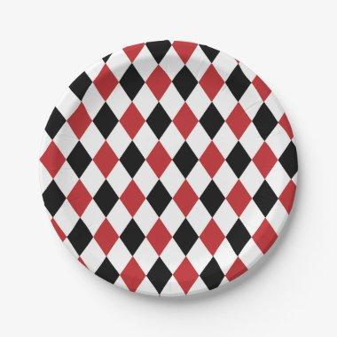 Alice in Wonderland Black Red Argyle Tea Party Paper Plates
