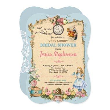 Alice in Wonderland bridal shower invitaion blue Invitations