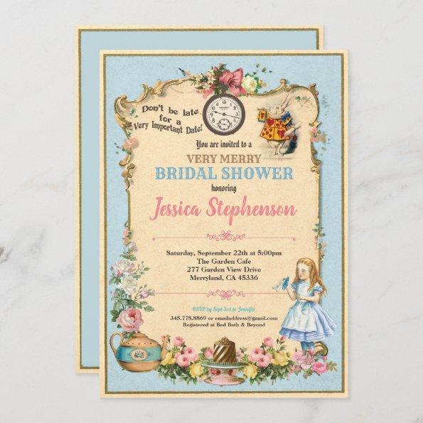 Alice in Wonderland bridal shower invitaion blue Invitations