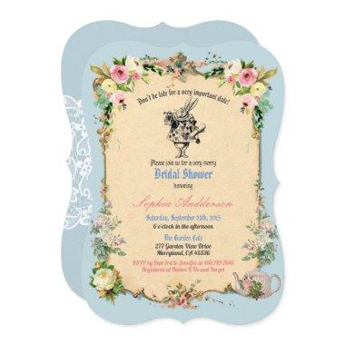 Alice in Wonderland bridal shower Invitations blue