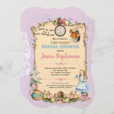 Alice in Wonderland bridal shower Invitations lilac