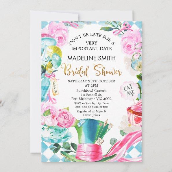 Alice in Wonderland Don't be Late Bridal Shower Invitations