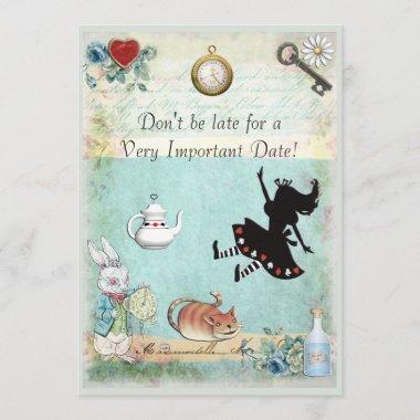 Alice in Wonderland Don't Be Late Bridal Shower Invitations