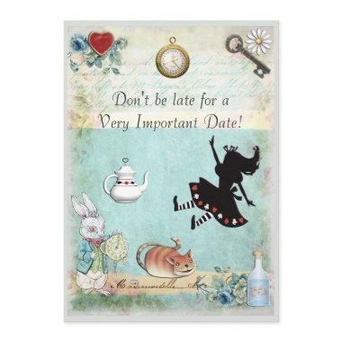 Alice in Wonderland Don't Be Late Bridal Shower Invitations