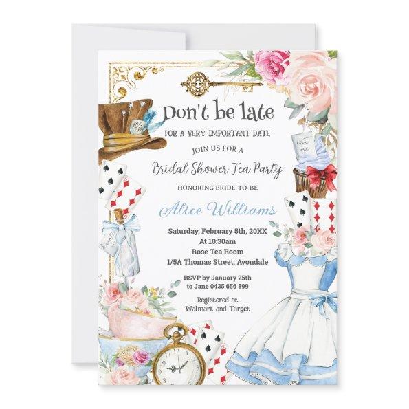 Alice in Wonderland Floral Bridal Shower Tea Party Invitations