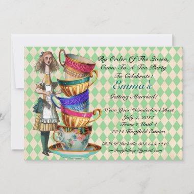 Alice In Wonderland Party Invitations Green