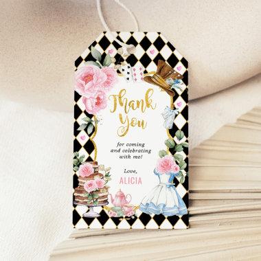 Alice in Wonderland Pink Floral Birthday Tea Party Gift Tags